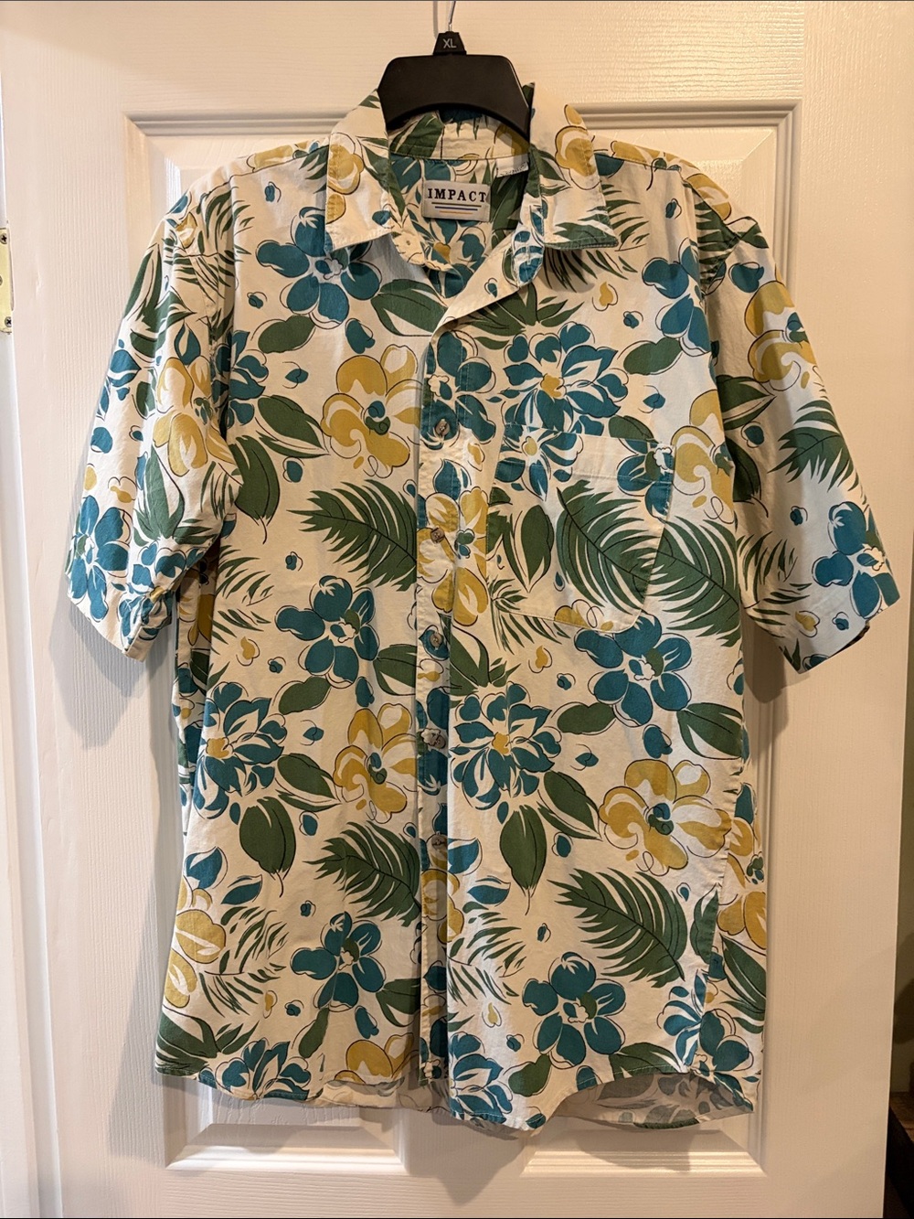Pact Men’s Short-Sleeve Floral Button-Down Shirt - Teal, Yellow & Green